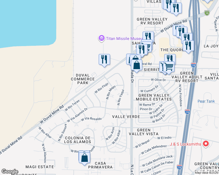 map of restaurants, bars, coffee shops, grocery stores, and more near 461 West Rio Flojo in Green Valley