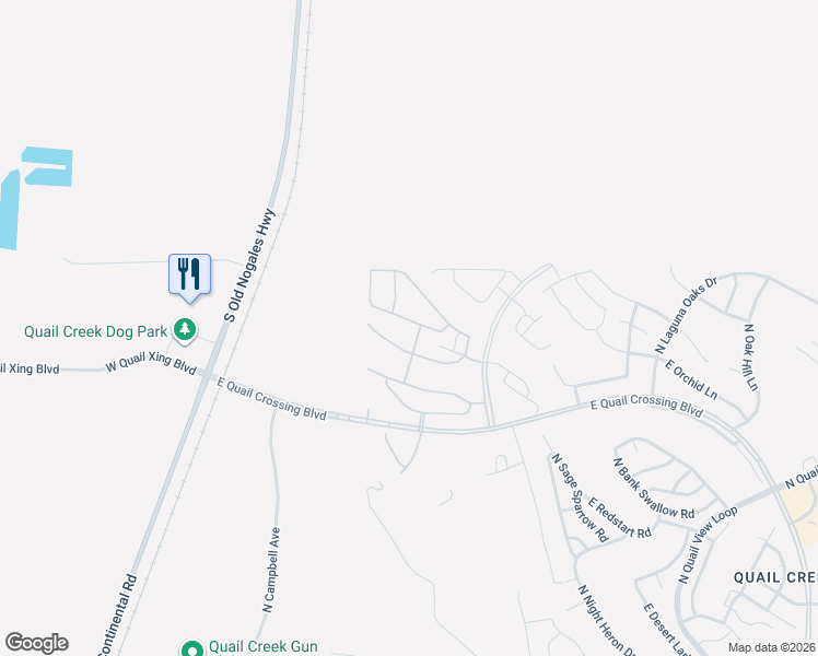 map of restaurants, bars, coffee shops, grocery stores, and more near 1372 East Quartzite Way in Green Valley