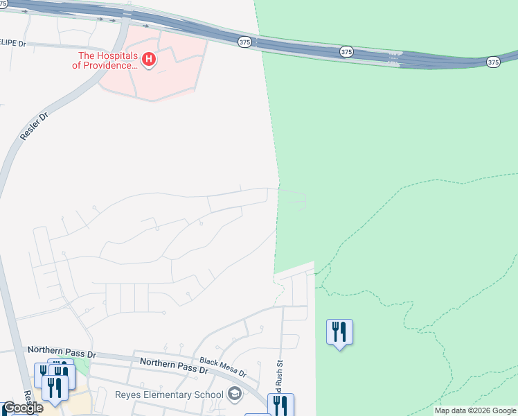 map of restaurants, bars, coffee shops, grocery stores, and more near Unnamed Road in El Paso