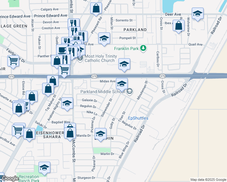 map of restaurants, bars, coffee shops, grocery stores, and more near 9937 Sidewinder Street in El Paso