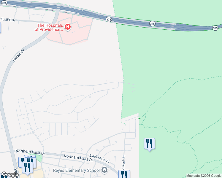 map of restaurants, bars, coffee shops, grocery stores, and more near Unnamed Road in El Paso