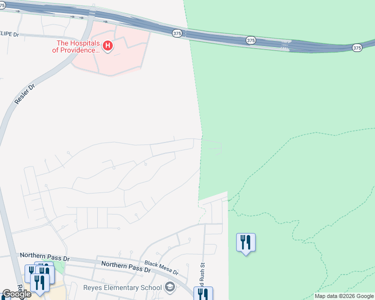 map of restaurants, bars, coffee shops, grocery stores, and more near Unnamed Road in El Paso