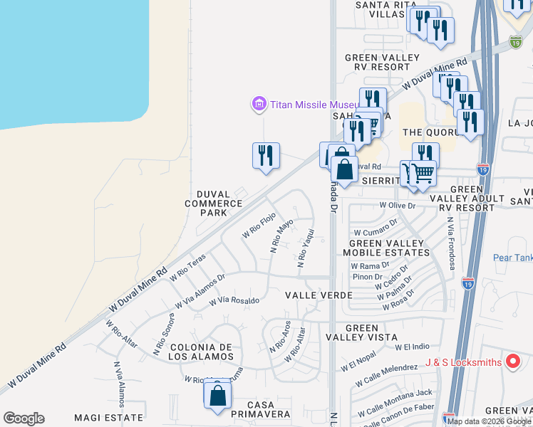 map of restaurants, bars, coffee shops, grocery stores, and more near 470 West Rio Flojo in Green Valley