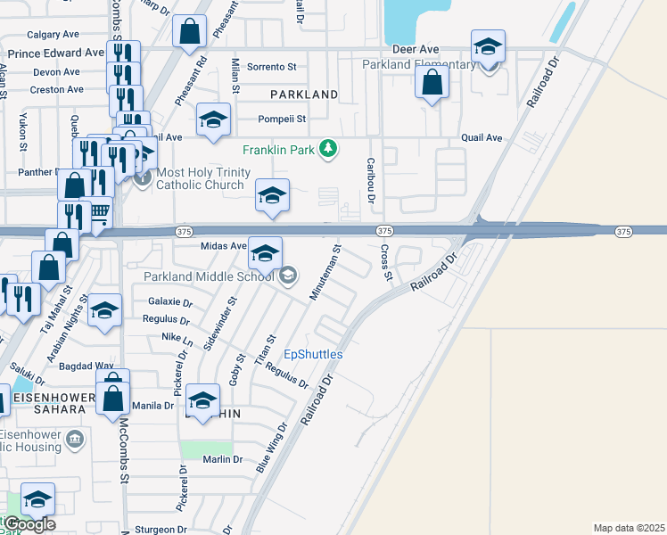 map of restaurants, bars, coffee shops, grocery stores, and more near 6000 Belladonna Circle in El Paso
