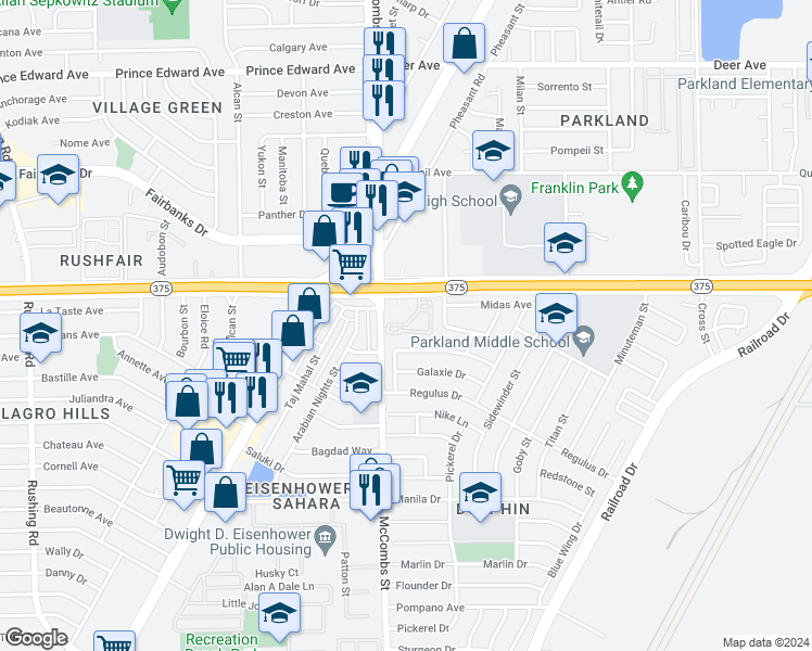 map of restaurants, bars, coffee shops, grocery stores, and more near 9960 McCombs Street in El Paso