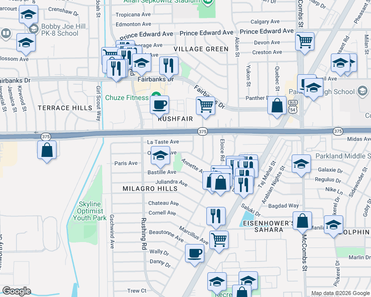 map of restaurants, bars, coffee shops, grocery stores, and more near 5305 Orleans Avenue in El Paso