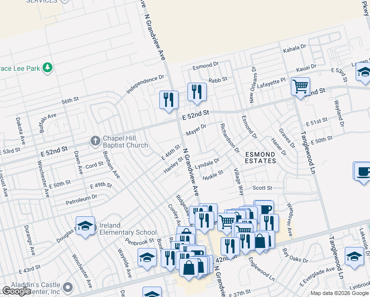 map of restaurants, bars, coffee shops, grocery stores, and more near North Grandview Avenue in Odessa