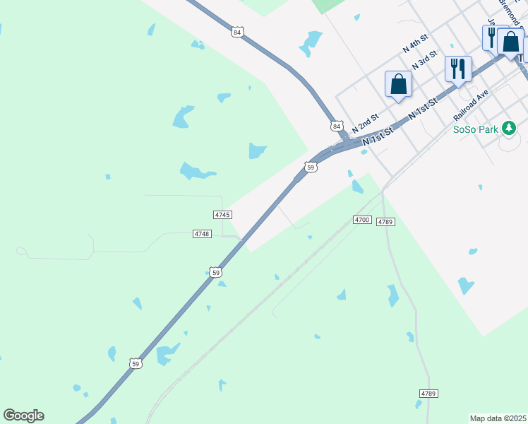 map of restaurants, bars, coffee shops, grocery stores, and more near 546 U.S. 59 in Timpson