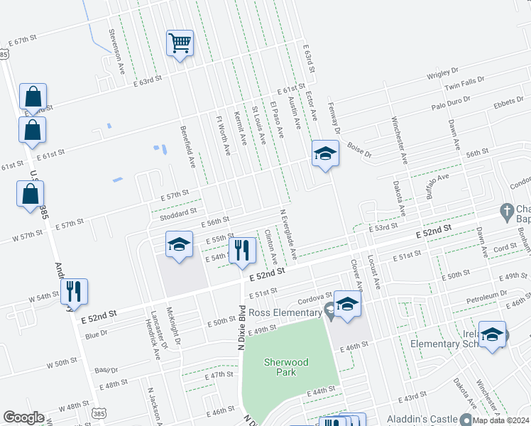 map of restaurants, bars, coffee shops, grocery stores, and more near 1300 East 56th Street in Odessa