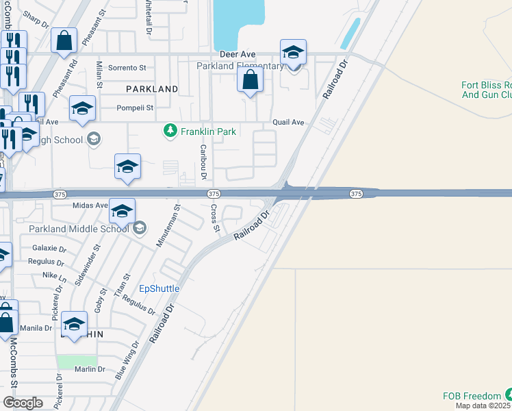 map of restaurants, bars, coffee shops, grocery stores, and more near 9981 Marine Circle in El Paso