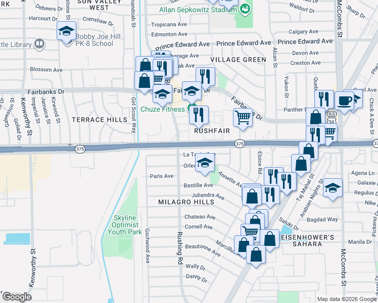 map of restaurants, bars, coffee shops, grocery stores, and more near 5255 Woodrow Bean Transmountain in El Paso
