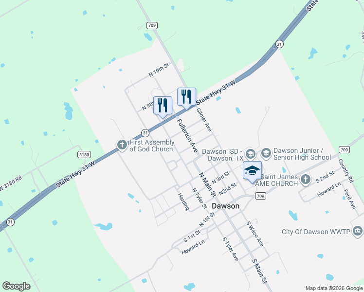 map of restaurants, bars, coffee shops, grocery stores, and more near 607 North Fullerton in Dawson