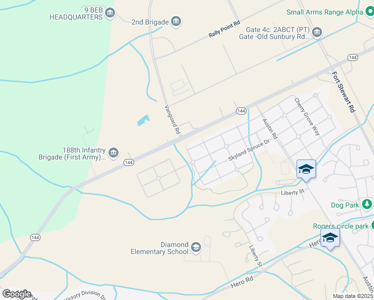 map of restaurants, bars, coffee shops, grocery stores, and more near 2 Southern Pines Drive in Fort Stewart