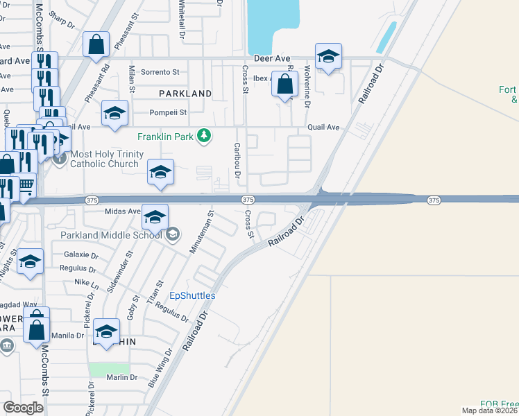 map of restaurants, bars, coffee shops, grocery stores, and more near 9953 Marine Circle in El Paso