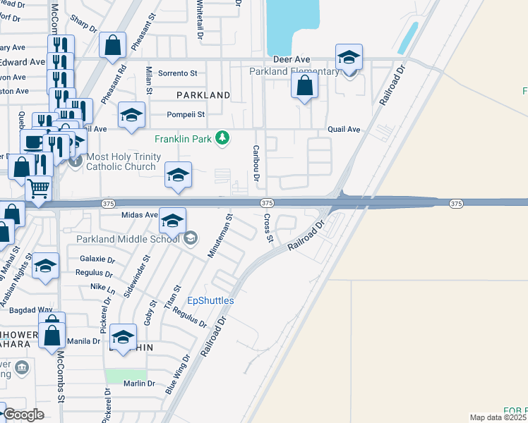 map of restaurants, bars, coffee shops, grocery stores, and more near 9953 Marine Circle in El Paso