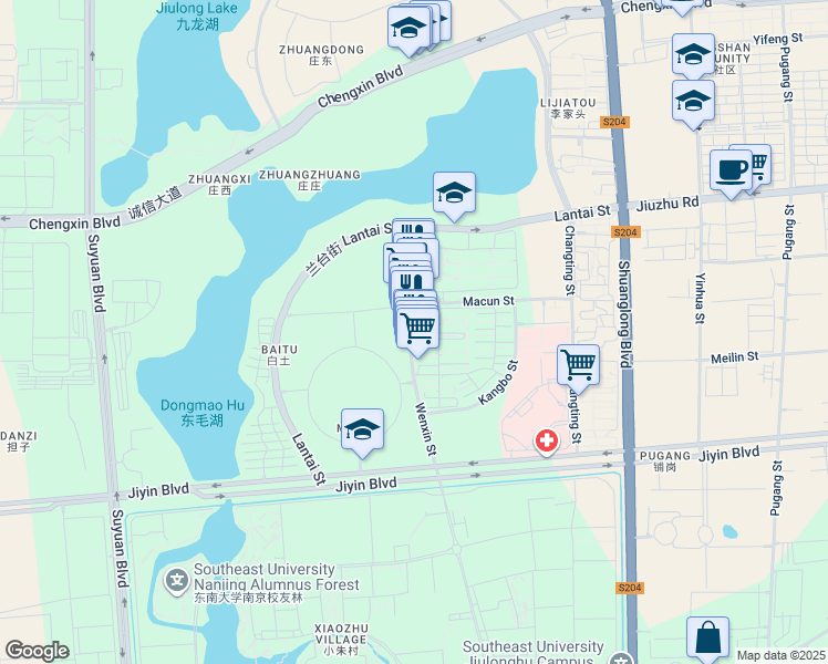 map of restaurants, bars, coffee shops, grocery stores, and more near 28 Wen Xin Jie in Nan Jing Shi