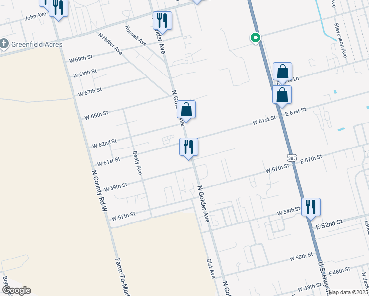 map of restaurants, bars, coffee shops, grocery stores, and more near 5951 North Golder Avenue in Odessa