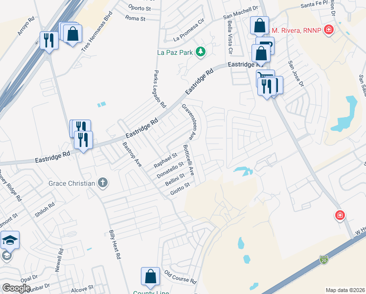 map of restaurants, bars, coffee shops, grocery stores, and more near 7313 Raphael Street in Odessa