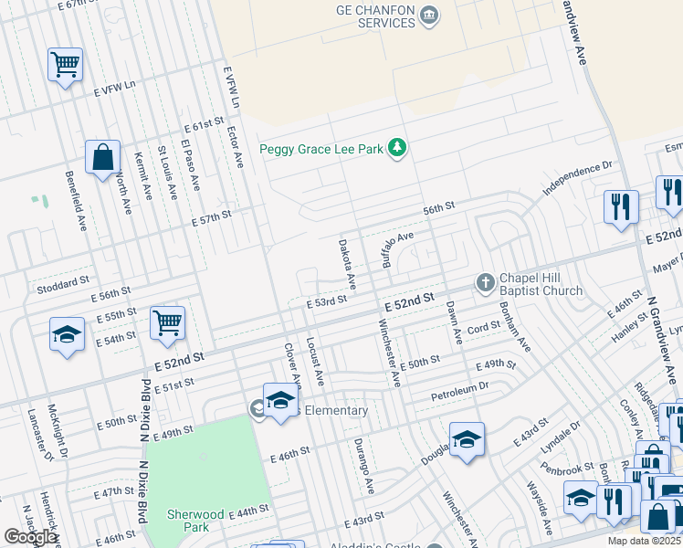 map of restaurants, bars, coffee shops, grocery stores, and more near 1627 Doe Lane in Odessa