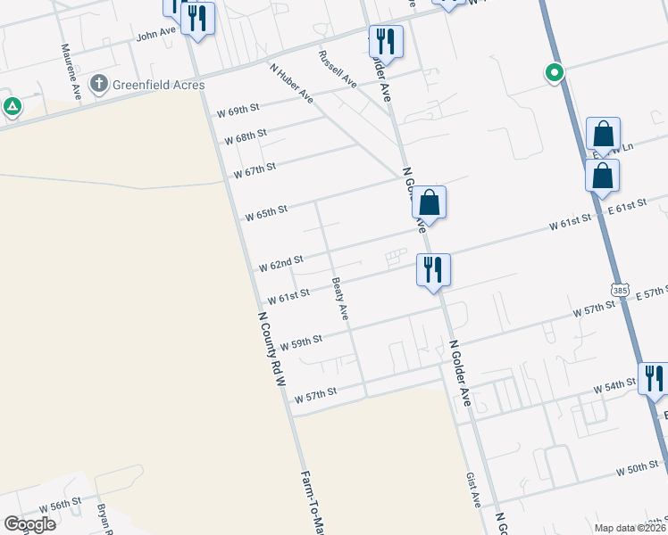 map of restaurants, bars, coffee shops, grocery stores, and more near 814 W 61st St in Odessa