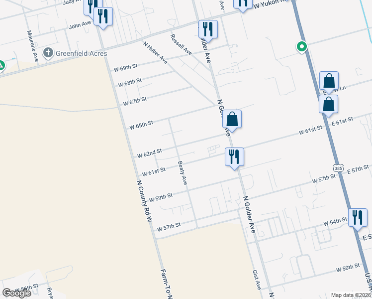 map of restaurants, bars, coffee shops, grocery stores, and more near 814 W 61st St in Odessa