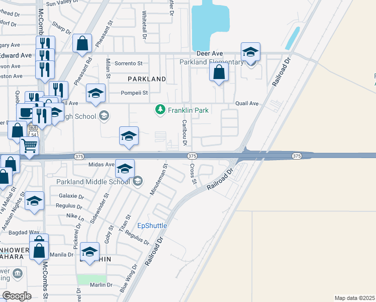 map of restaurants, bars, coffee shops, grocery stores, and more near 9908 Antonia Arco Court in El Paso