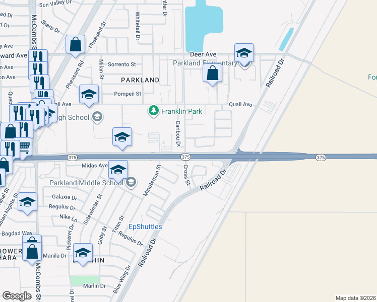 map of restaurants, bars, coffee shops, grocery stores, and more near 9953 Marine Circle in El Paso