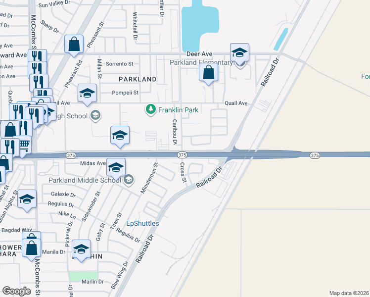 map of restaurants, bars, coffee shops, grocery stores, and more near 9953 Marine Circle in El Paso