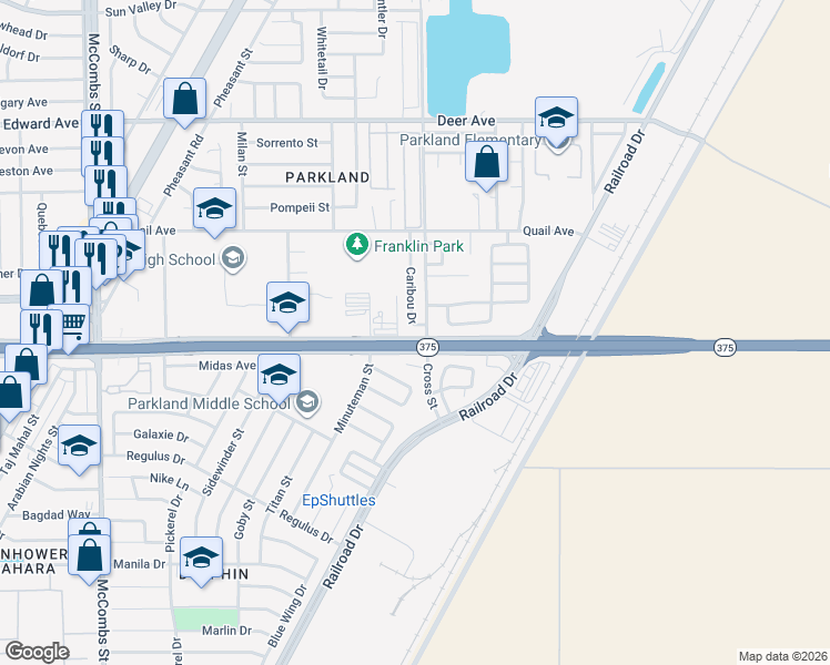 map of restaurants, bars, coffee shops, grocery stores, and more near 9908 Antonia Arco Court in El Paso