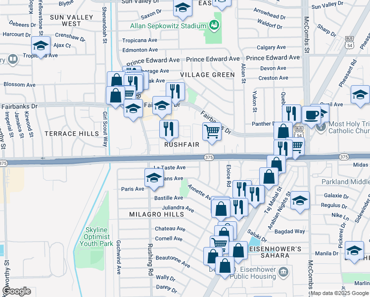 map of restaurants, bars, coffee shops, grocery stores, and more near 5301 Woodrow Bean Transmountain Drive in El Paso