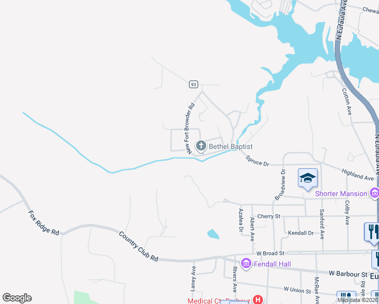 map of restaurants, bars, coffee shops, grocery stores, and more near 213 New Fort Browder Road in Eufaula