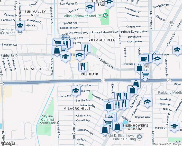 map of restaurants, bars, coffee shops, grocery stores, and more near 5301 Woodrow Bean Transmountain Drive in El Paso