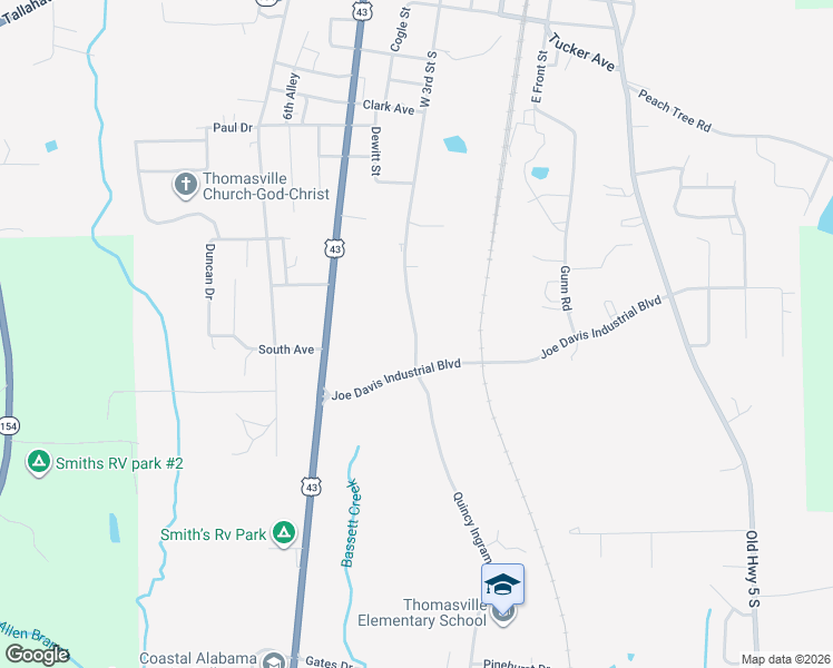 map of restaurants, bars, coffee shops, grocery stores, and more near 1107 West 3rd Street Soutth in Thomasville