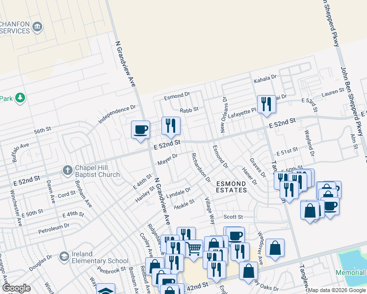 map of restaurants, bars, coffee shops, grocery stores, and more near 5173 Femmer Court in Odessa
