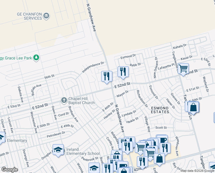 map of restaurants, bars, coffee shops, grocery stores, and more near 2231 E 52nd St in Odessa