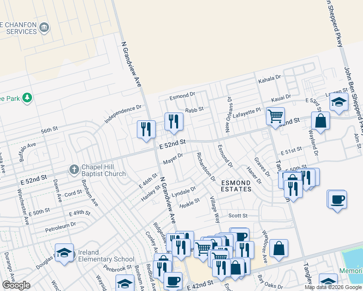 map of restaurants, bars, coffee shops, grocery stores, and more near 5173 Femmer Court in Odessa