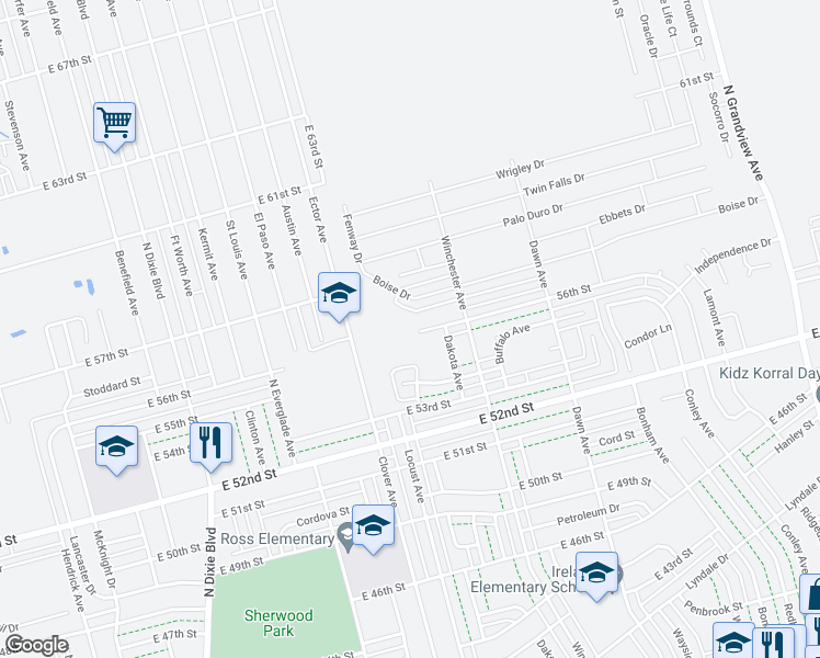 map of restaurants, bars, coffee shops, grocery stores, and more near 1601 56th Street in Odessa