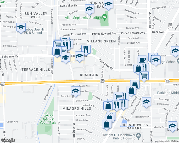 map of restaurants, bars, coffee shops, grocery stores, and more near 5301 Woodrow Bean Transmountain Drive in El Paso