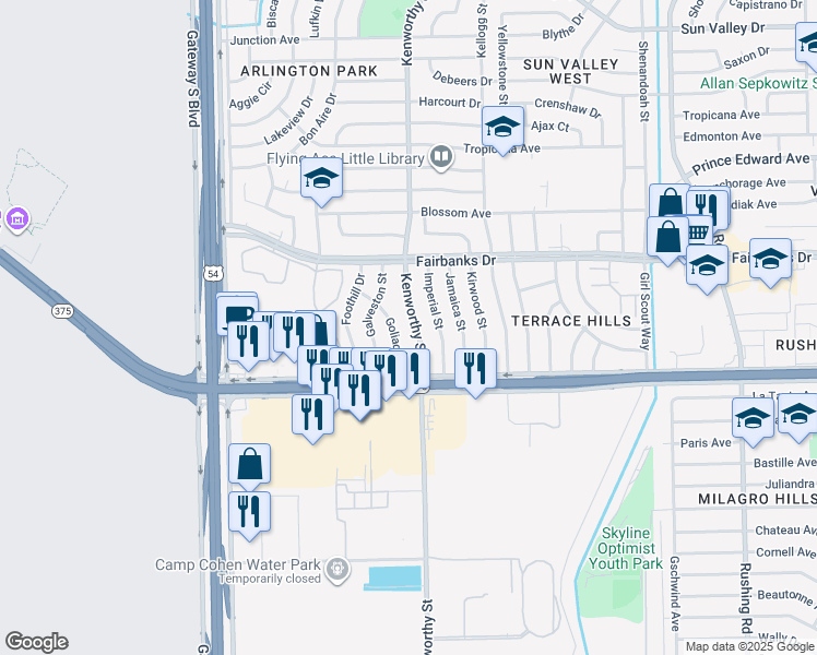 map of restaurants, bars, coffee shops, grocery stores, and more near 10028 Goliad Drive in El Paso