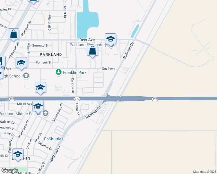 map of restaurants, bars, coffee shops, grocery stores, and more near 10033 Railroad Drive in El Paso