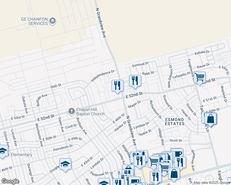 map of restaurants, bars, coffee shops, grocery stores, and more near in Odessa
