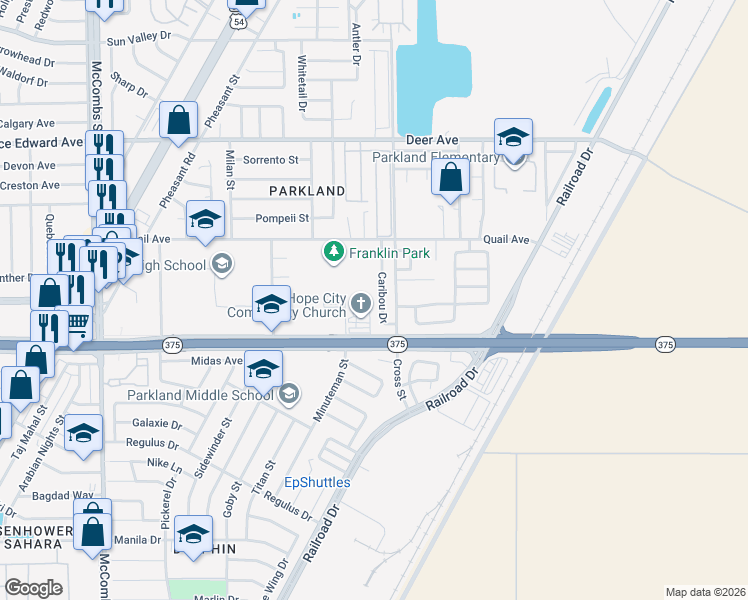 map of restaurants, bars, coffee shops, grocery stores, and more near 10015 Caribou Drive in El Paso