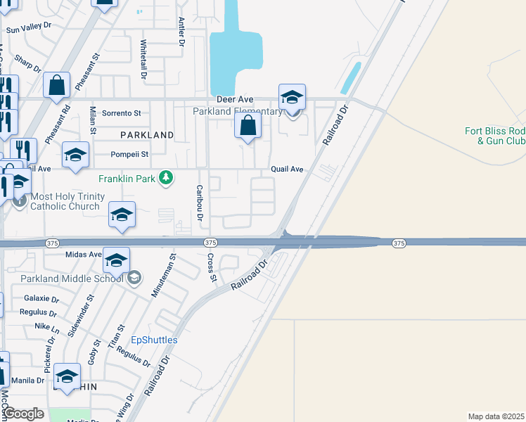 map of restaurants, bars, coffee shops, grocery stores, and more near 6235 Spotted Eagle Drive in El Paso