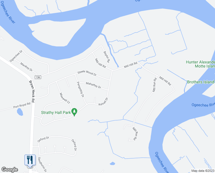 map of restaurants, bars, coffee shops, grocery stores, and more near 255 Mahaffey Drive in Richmond Hill