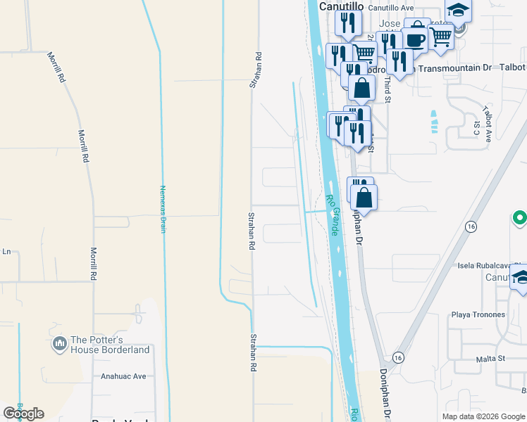 map of restaurants, bars, coffee shops, grocery stores, and more near 332 Rio el Rancho Court in El Paso