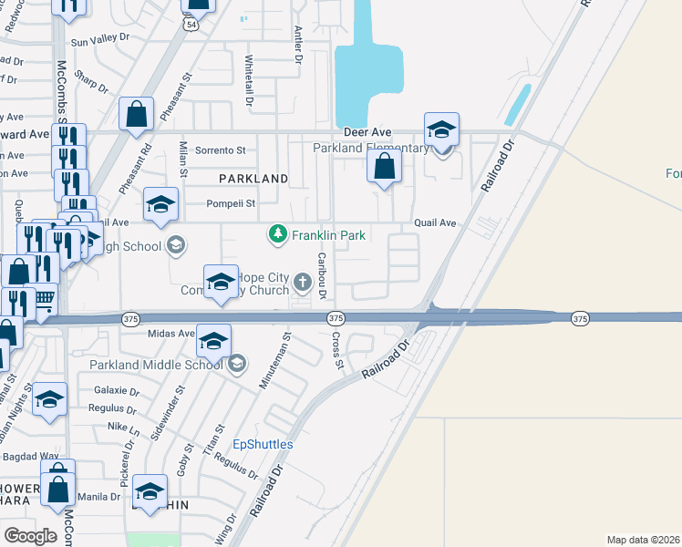 map of restaurants, bars, coffee shops, grocery stores, and more near 6200 Lovebird Lane in El Paso