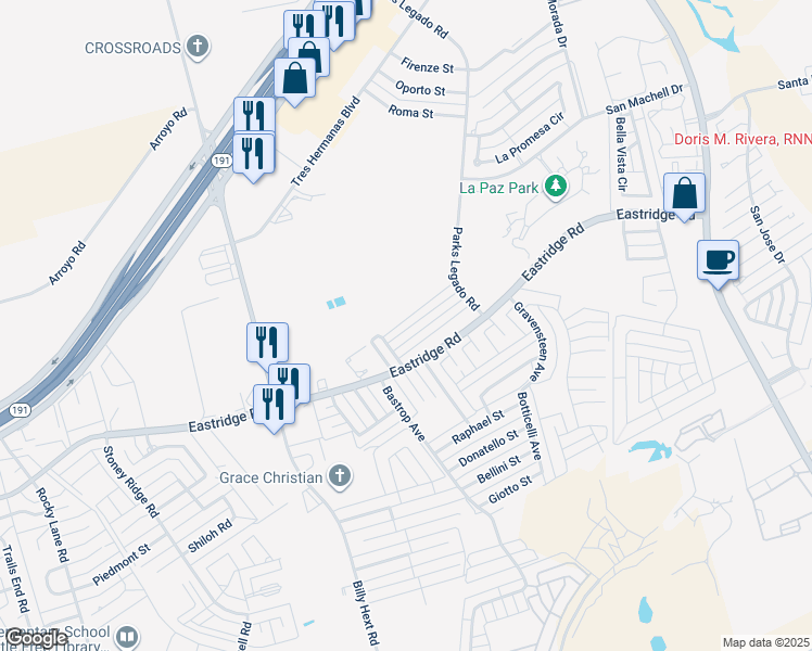 map of restaurants, bars, coffee shops, grocery stores, and more near 7218 Manford Lane in Odessa
