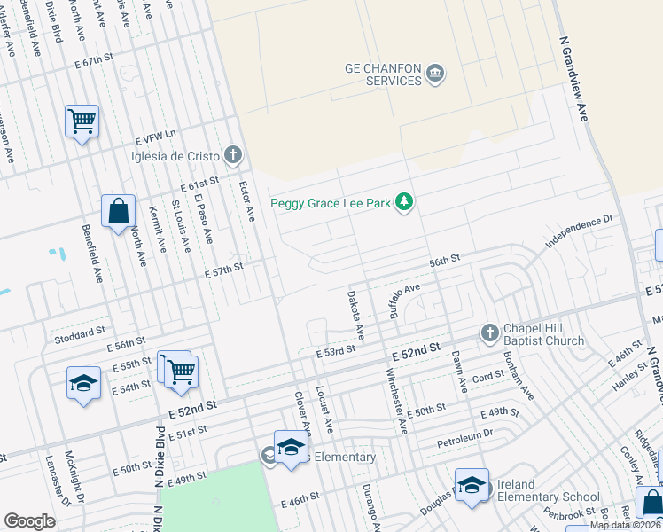 map of restaurants, bars, coffee shops, grocery stores, and more near 1601 56th Street in Odessa