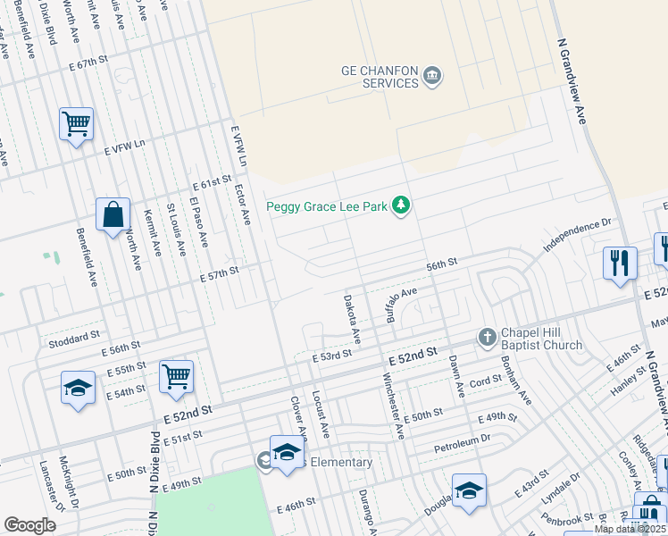 map of restaurants, bars, coffee shops, grocery stores, and more near 1625 Boise Drive in Odessa