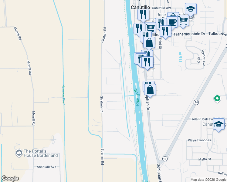 map of restaurants, bars, coffee shops, grocery stores, and more near 304 Rio de Jazmin Circle in El Paso